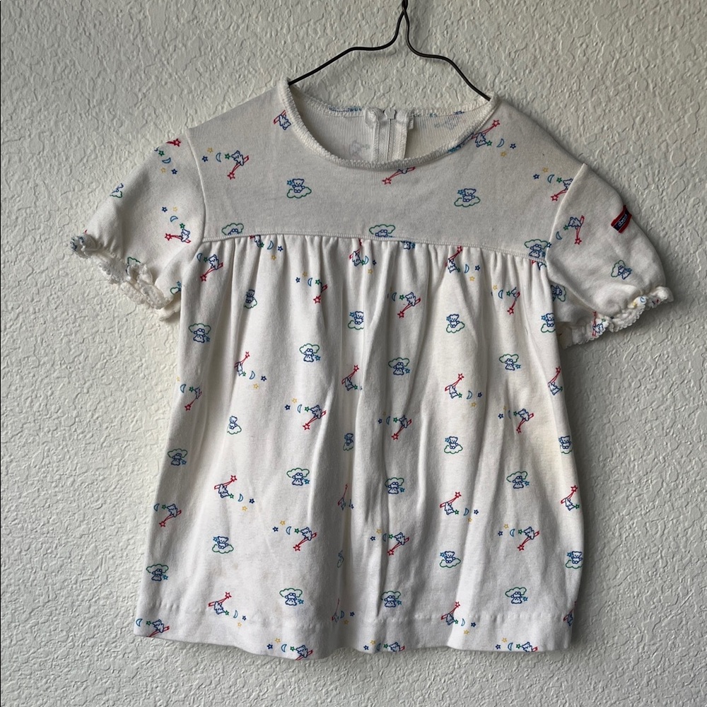 White Printed Short-Sleeve Vintage Baby/Toddler  Top